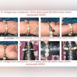 6” vintage faux sumptuous 12mm glass pearl 80’s/90’s heart charm engravable NOSV
